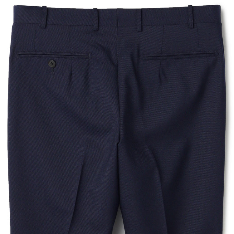 シルバーライン 【4S CROSS】【年間】セットアップパンツ 0タック/ネイビー×カルゼ/ウエストムーブ/※裾上げ済仕様 紺中間