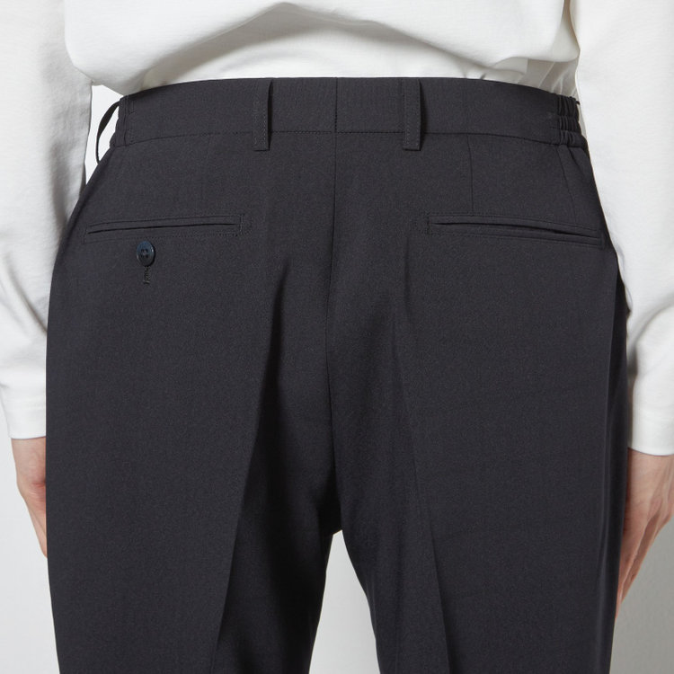 ブラックライン 【SLIM TAPERED】【春夏】0タックテーパードパンツ/ブラック×ウィンドペン/ウエストシャーリング/4S SUSTAINABILITY&ECOLOGY FABRIC「ウォッシャブル」「ストレッチ」/※裾上げ済仕様 黒