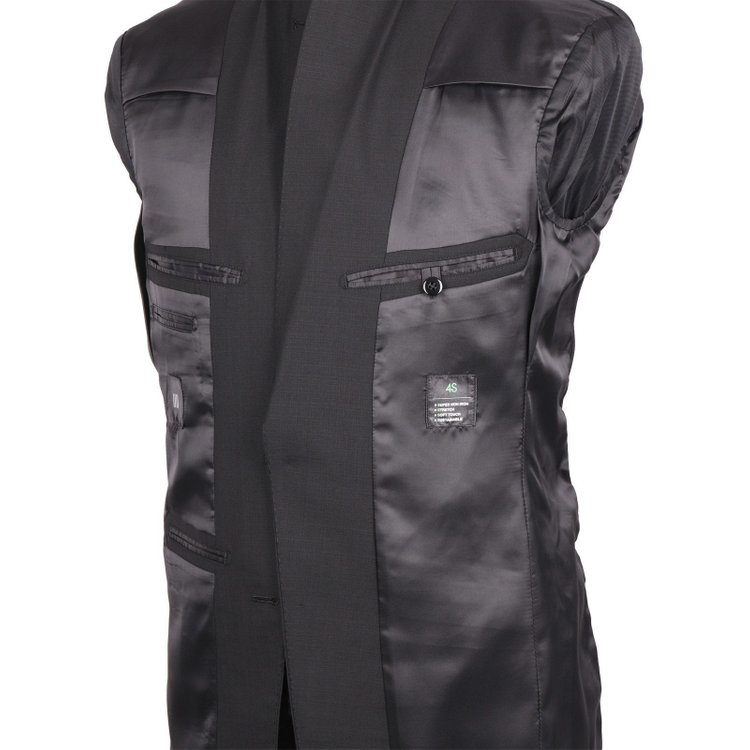 スーツセレクト 【SLIM TAPERED_2】【春夏】2釦シングルスーツ 0タック/ブラック×シャドー/ウエストシャーリング/4S SUSTAINABILITY&ECOLOGY FABRIC/※パンツ裾上げ済仕様 ブラック系(黒)