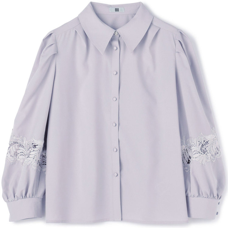 スーツセレクト 【Lady Like BLOUSE】【長袖】袖レース切替えブラウス/スモーキーラベンダー 紫淡色