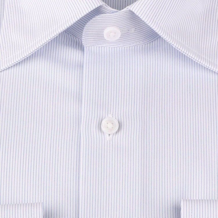 ブラックライン 【WEB限定/OUTLET】【SILVER LINE】【形態安定】ワイドドレスワイシャツ/ホワイト×ブルーストライプ/Oil guard ブルー系(青)