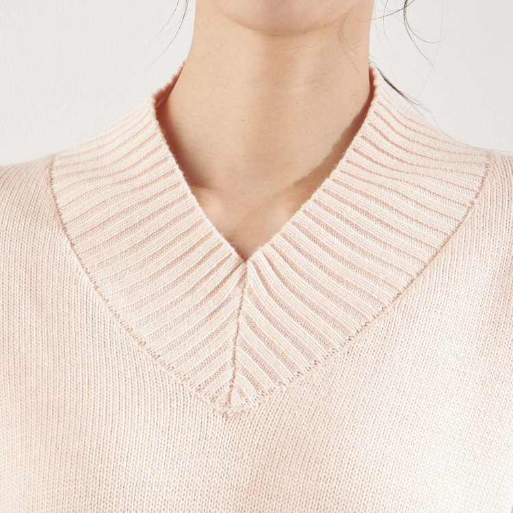 シルバーライン 天竺Vネックニット/ピンク 赤淡色