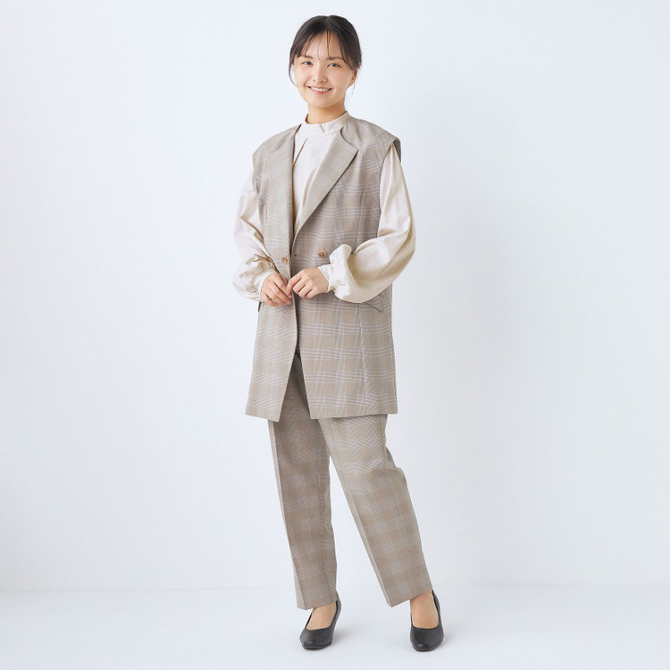 シルバーライン  【SL/長袖】モックネック/バルーン袖/ベージュ/「2WAYストレッチ」「ウォッシャブル可能」「汗じみ軽減」 茶淡色