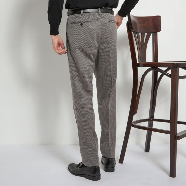 シルバーライン 【5DAYS CLOSET】【RBC】【春夏】1タックテーパードパンツ/グレー×ハウンドトゥース/ウエストムーブ仕様/4S SUSTAINABILITY&ECOLOGY FABRIC/※裾上げ必要 グレー中間