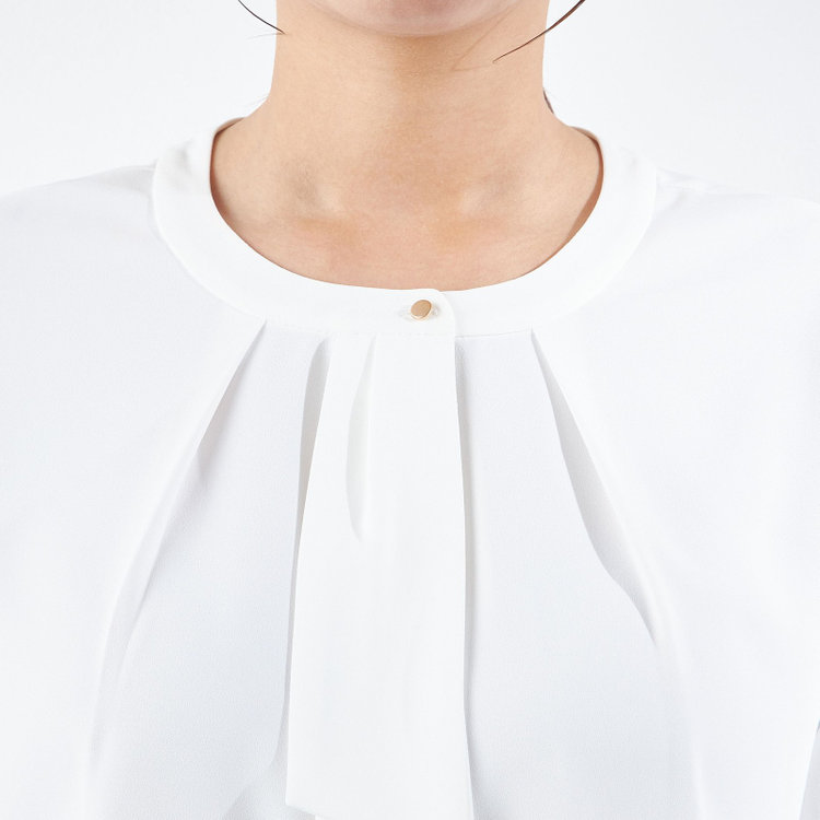 シルバーライン 【SL/長袖】ボウタイライクプルオーバー/ホワイト/「ウォッシャブル」「ストレッチ」「防シワ」「UV加工」「静電気防止」 白