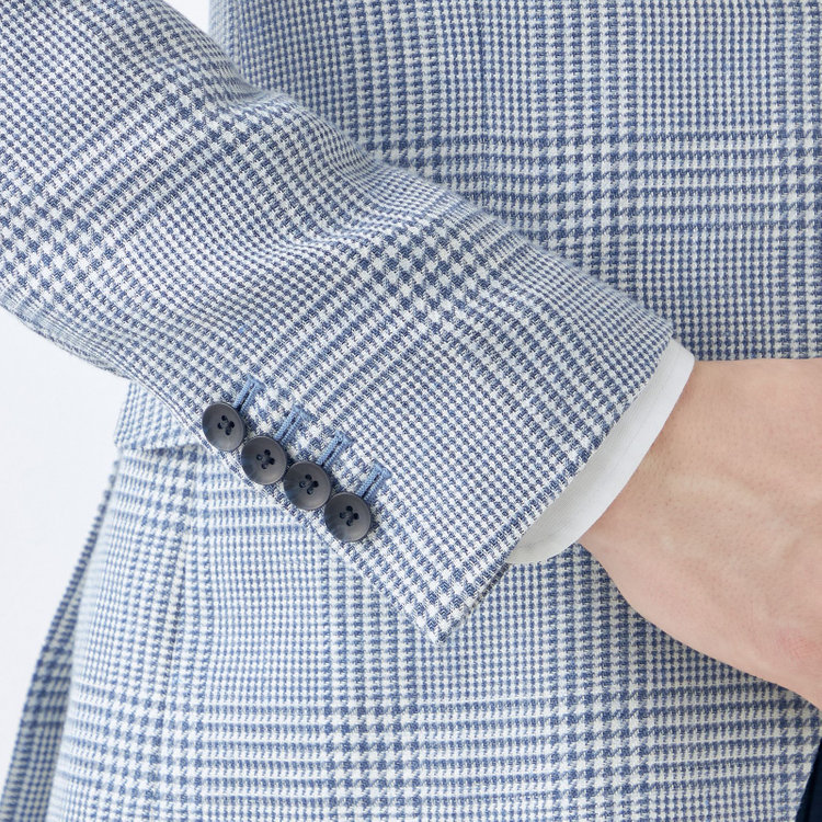 シルバーライン 【CLASSICO TAPERED】【春夏】リネンウールワイドラペル3釦段返りジャケット/ブルー＆ホワイト×チェック/DRAGO lanificio in billa fabric made in italy 青中間