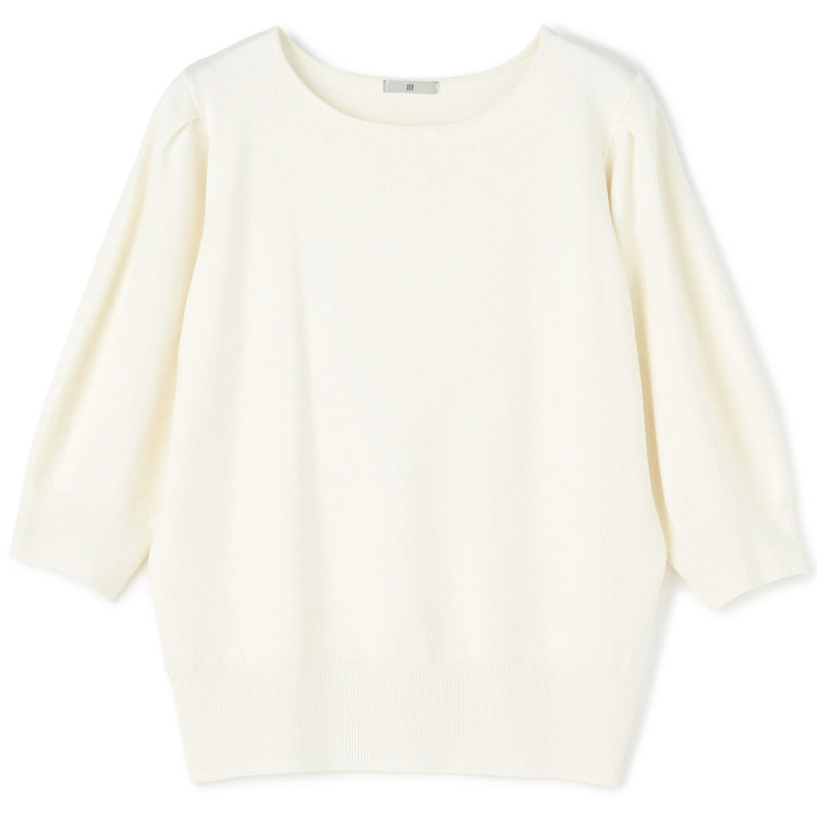 シルバーライン 【SILVER LINE/５分袖】ラメ天竺編みボートネックニット/ホワイト×ベージュゴールド 白