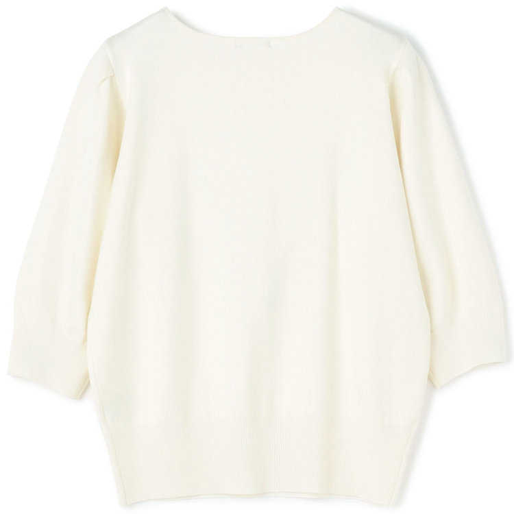 シルバーライン 【SILVER LINE/５分袖】ラメ天竺編みボートネックニット/ホワイト×ベージュゴールド 白