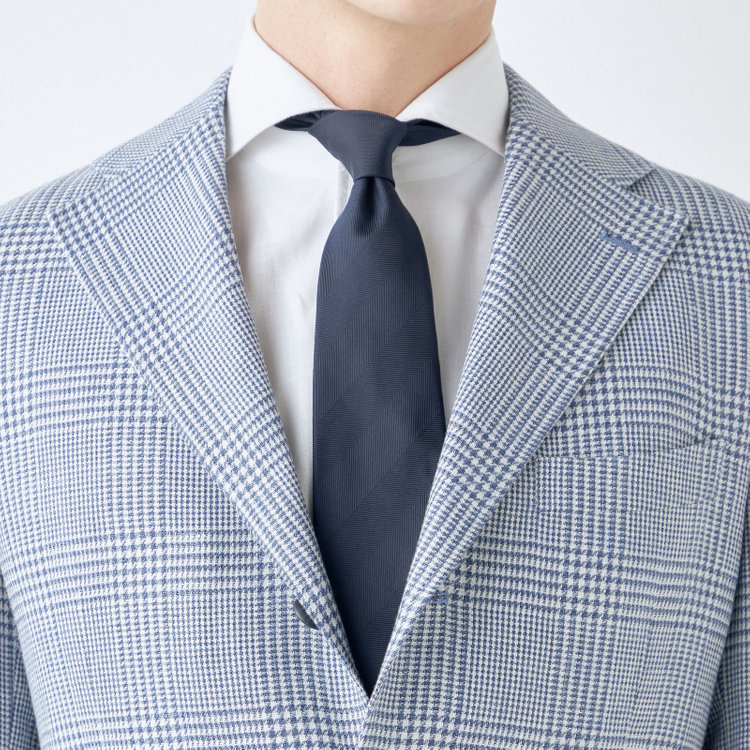 シルバーライン 【CLASSICO TAPERED】【春夏】リネンウールワイドラペル3釦段返りジャケット/ブルー＆ホワイト×チェック/DRAGO lanificio in billa fabric made in italy 青中間