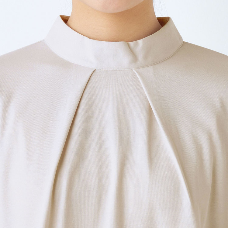 シルバーライン  【SL/長袖】モックネック/バルーン袖/ベージュ/「2WAYストレッチ」「ウォッシャブル可能」「汗じみ軽減」 茶淡色