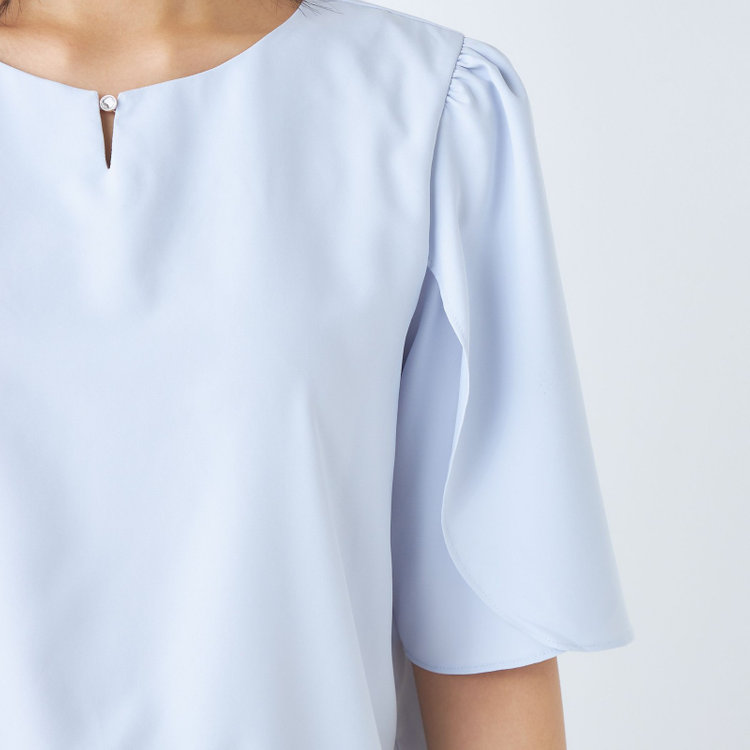 シルバーライン 【SILVER LINE/5分袖】フラワースリーブプルオーバー/ブルー 青淡色