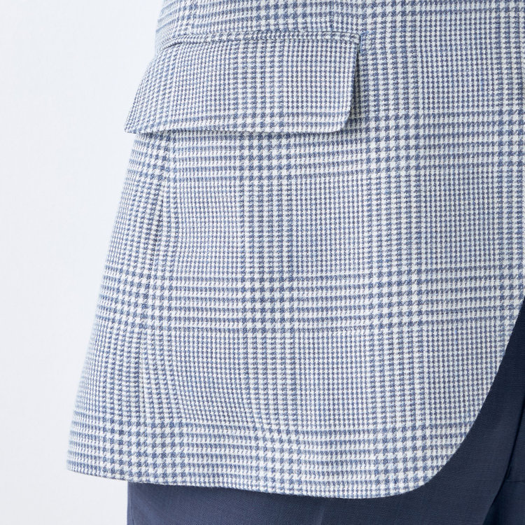 シルバーライン 【CLASSICO TAPERED】【春夏】リネンウールワイドラペル3釦段返りジャケット/ブルー＆ホワイト×チェック/DRAGO lanificio in billa fabric made in italy 青中間