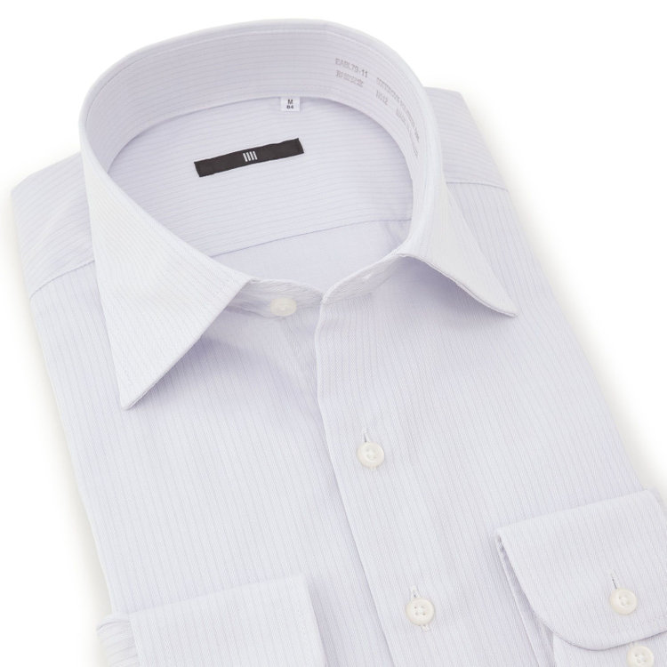 ブラックライン 【発送在庫あり】【BLACK LINE】【形態安定】ワイドカラーワイシャツ/アイスグレー×ドビーストライプ グレー中間