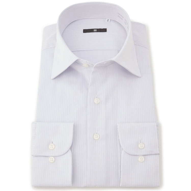 ブラックライン 【発送在庫あり】【BLACK LINE】【形態安定】ワイドカラーワイシャツ/アイスグレー×ドビーストライプ グレー中間