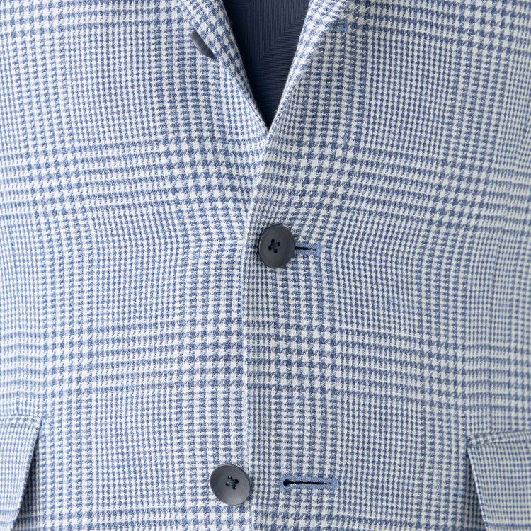 シルバーライン 【CLASSICO TAPERED】【春夏】リネンウールワイドラペル3釦段返りジャケット/ブルー＆ホワイト×チェック/DRAGO lanificio in billa fabric made in italy 青中間
