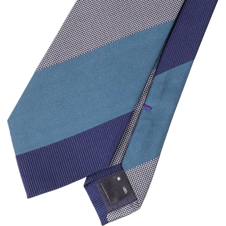 ブラックライン 【BLACK LINE】シルクストライプネクタイ 7.5cm幅/ブルー×グレー その他