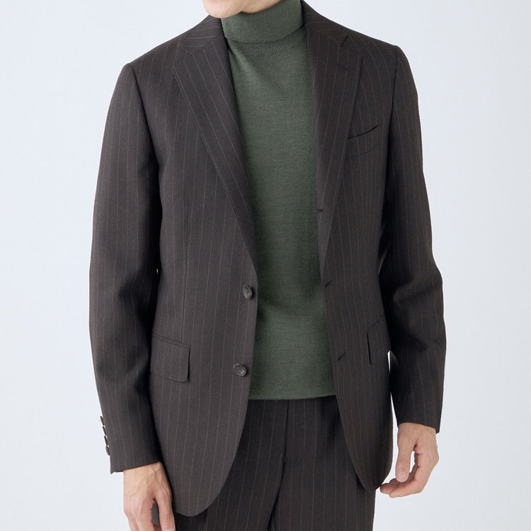 シルバーライン 【CLASSICO TAPERED】【秋冬】3釦段返りスーツ 2タック/ブラウン×ストライプ/ウエストムーブ/NEW ZEALAND WOOL MIX/※裾上げ必要 茶濃色