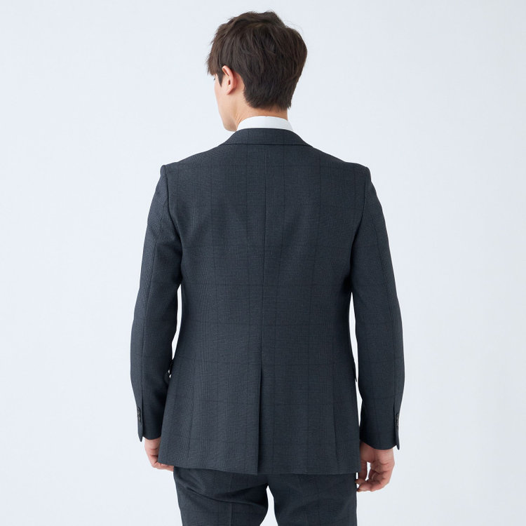 ブラックライン 【発送在庫あり】【SLIM TAPERED_2】【秋冬】2釦シングルスリーピーススーツ 0タック/ネイビー×プレイド/ウエストシャーリング/4S SUSTAINABILITY&ECOLOGY FABRIC/※パンツ裾上げ済仕様 紺濃色