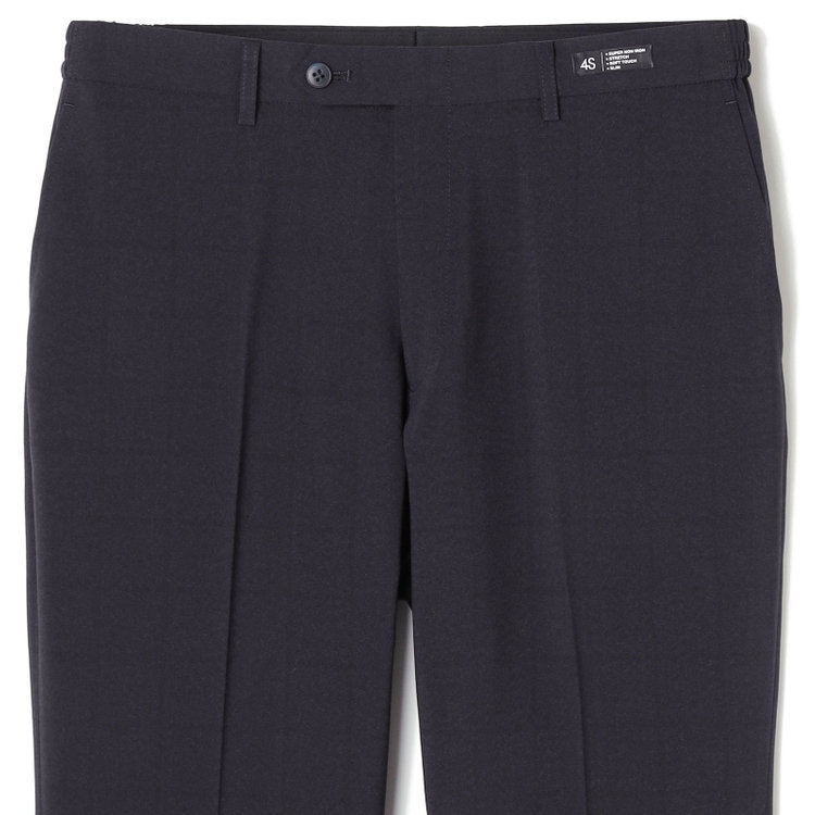ブラックライン 【SLIM TAPERED】【春夏】0タックテーパードパンツ/ブラック×ウィンドペン/ウエストシャーリング/4S SUSTAINABILITY&ECOLOGY FABRIC「ウォッシャブル」「ストレッチ」/※裾上げ済仕様 黒