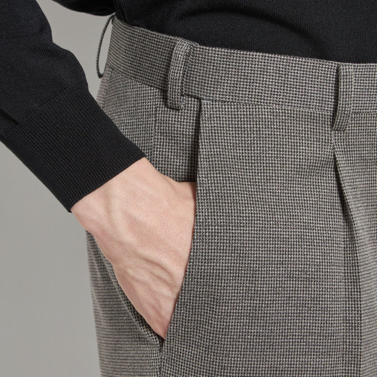 シルバーライン 【5DAYS CLOSET】【RBC】【春夏】1タックテーパードパンツ/グレー×ハウンドトゥース/ウエストムーブ仕様/4S SUSTAINABILITY&ECOLOGY FABRIC/※裾上げ必要 グレー中間