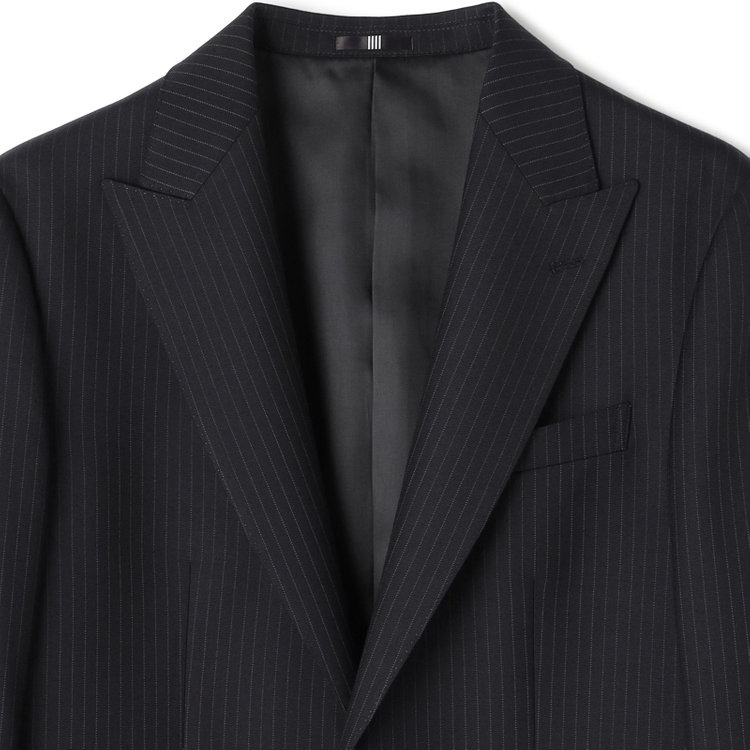 ソノタ 【BLACK LINE】ピークドラペル2釦シングルジャケット/ネイビー×ストライプ/NEW ZEALAND WOOL MIX 紺中間