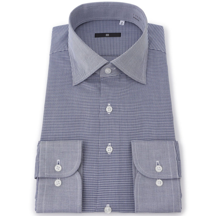 ブラックライン 【発送在庫あり】【BLACK LINE】【形態安定】クレリックワイドカラードレスワイシャツ/襟袖口：ネイビー+ネイビー×チェック 紺中間