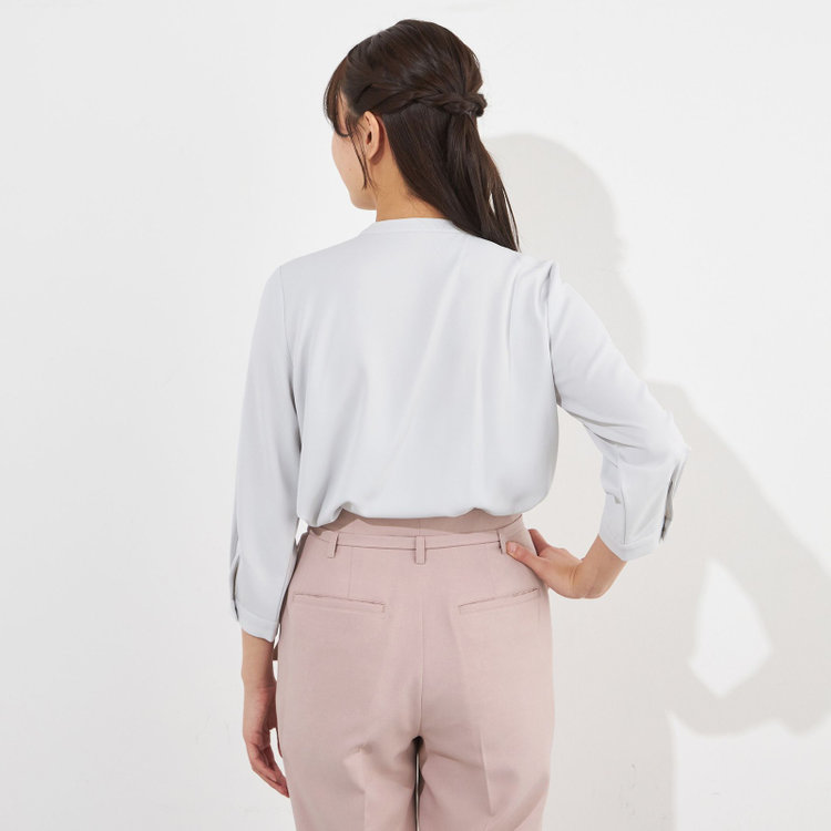 シルバーライン 【SL/7分袖】フロントメタルボタンキーネック/グレー グレー淡色