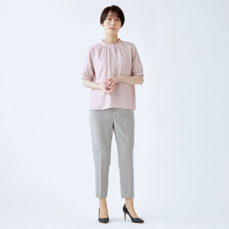 シルバーライン 【SILVER LINE/5分袖】2WAYパール釦付きプルオーバー/ピンク 赤淡色