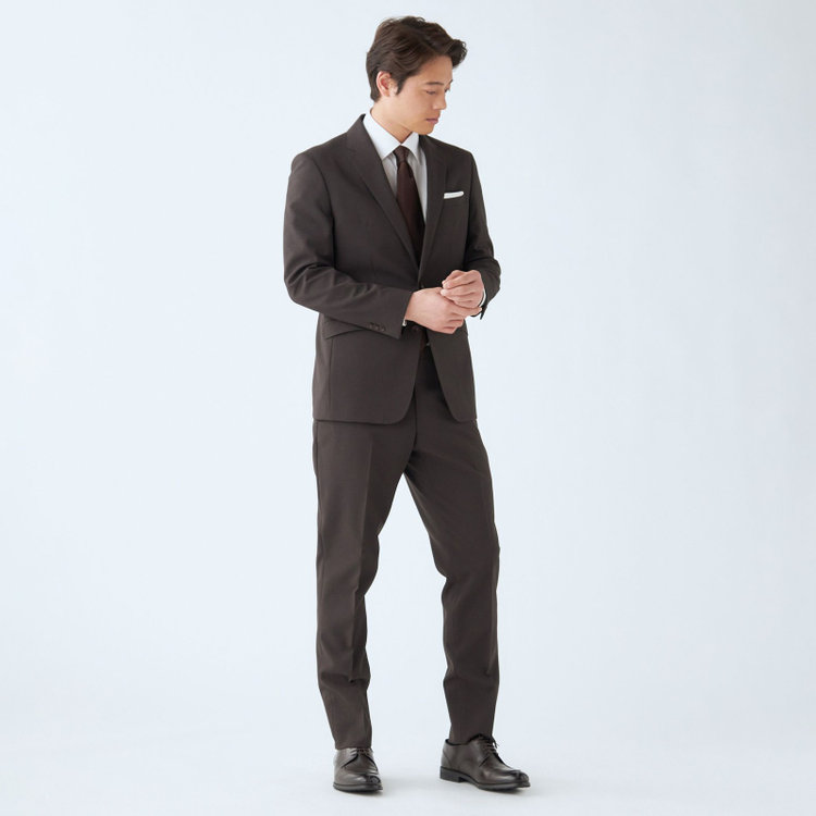 ブラックライン 【SLIM TAPERED_2】【春夏】2釦シングルスーツ 0タック/ブラウン&ブラック×ハウンドトゥース/ウエストシャーリング/4S SUSTAINABILITY&ECOLOGY FABRIC/※パンツ裾上げ済仕様 茶濃色