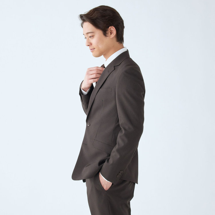 ブラックライン 【SLIM TAPERED_2】【春夏】2釦シングルスーツ 0タック/ブラウン&ブラック×ハウンドトゥース/ウエストシャーリング/4S SUSTAINABILITY&ECOLOGY FABRIC/※パンツ裾上げ済仕様 茶濃色