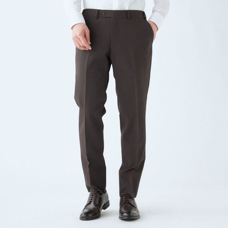 ブラックライン 【SLIM TAPERED_2】【春夏】2釦シングルスーツ 0タック/ブラウン&ブラック×ハウンドトゥース/ウエストシャーリング/4S SUSTAINABILITY&ECOLOGY FABRIC/※パンツ裾上げ済仕様 茶濃色