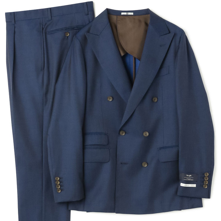 シルバーライン 【発送在庫あり】【CLASSICO TAPERED】【春夏】6釦2掛けダブルスーツ 1タック/ネイビー/チェンジポケット/MARZOTTO/※パンツ裾直し必要 青濃色