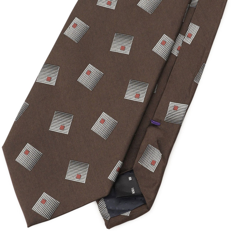 シルバーライン 【SILVER LINE】シルク小紋ネクタイ 8.0cm幅/ブラウン×シルバー その他