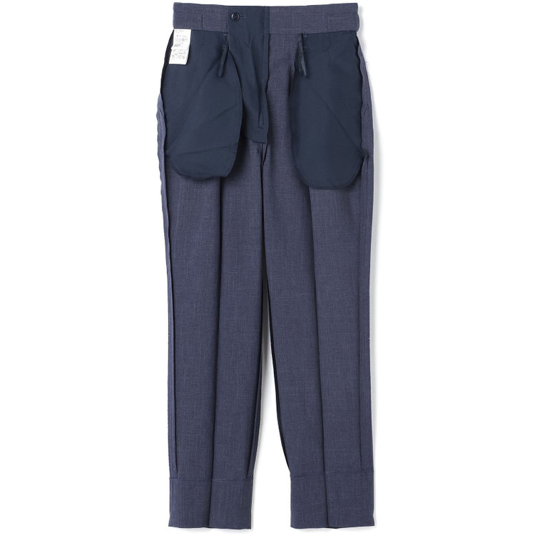 シルバーライン 【RELAX TAPERED】【年間】ノーカラー 2釦1掛けダブル/パンツスーツ/ネイビー/ウエスト内側アジャスター/ウォッシャブル/Naturemier/※パンツ裾上げ済仕様 紺中間