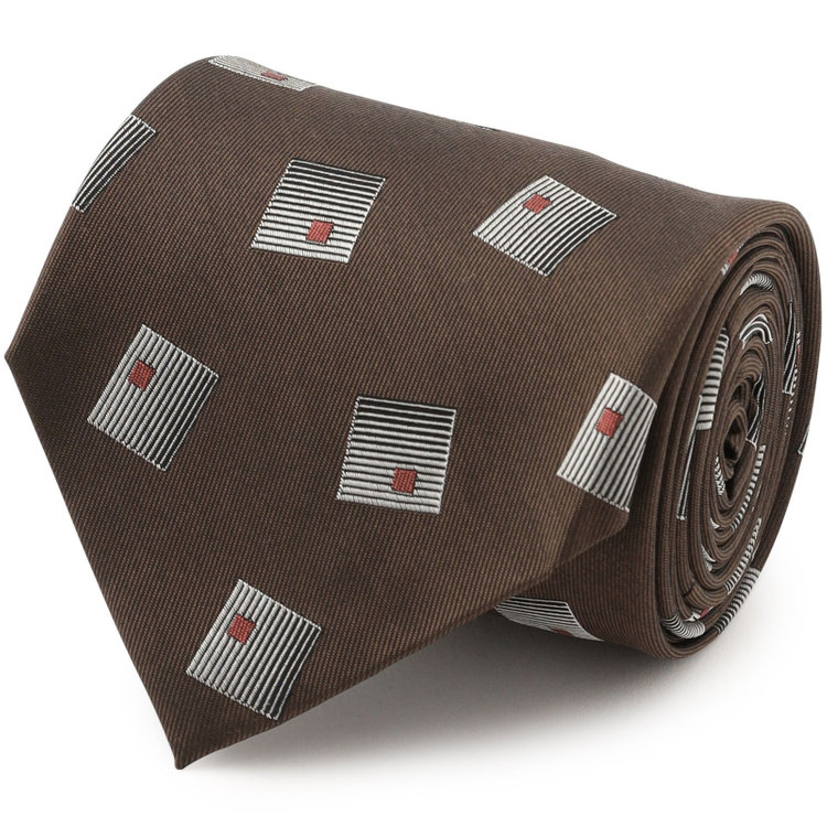 シルバーライン 【SILVER LINE】シルク小紋ネクタイ 8.0cm幅/ブラウン×シルバー その他