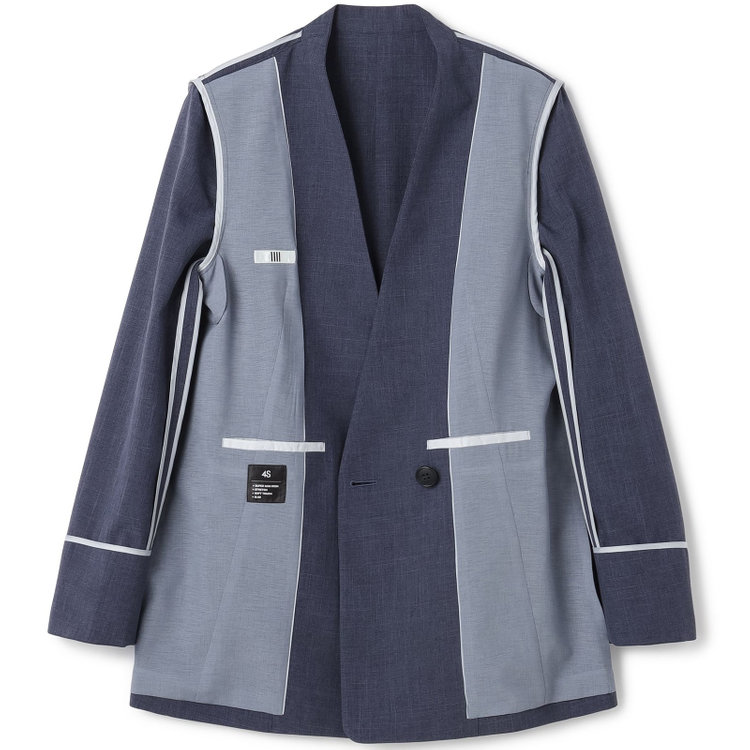 シルバーライン 【RELAX TAPERED】【年間】ノーカラー 2釦1掛けダブル/パンツスーツ/ネイビー/ウエスト内側アジャスター/ウォッシャブル/Naturemier/※パンツ裾上げ済仕様 紺中間