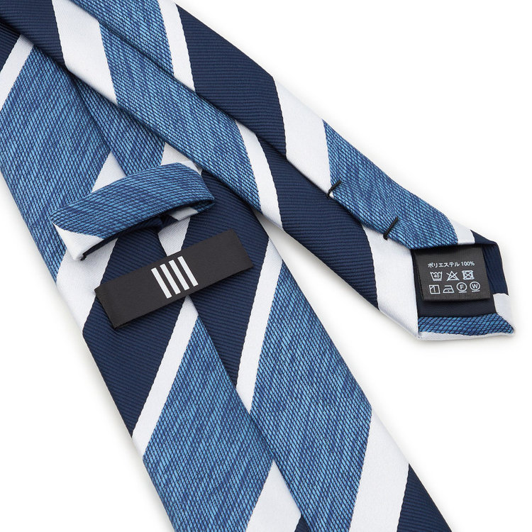 ブラックライン 【BLACK LINE】ポリエステルストライプネクタイ 7.5cm幅/ネイビー×ブルー×ホワイト/ウォッシャブル その他