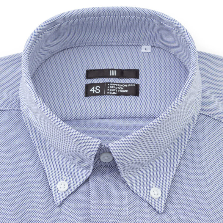 スーツセレクト 【発送在庫あり】【BLACK LINE/半袖】ボタンダウンワイシャツ/ネイビー×ドビー/「4S」スーパーノンアイロン・ストレッチ 紺中間