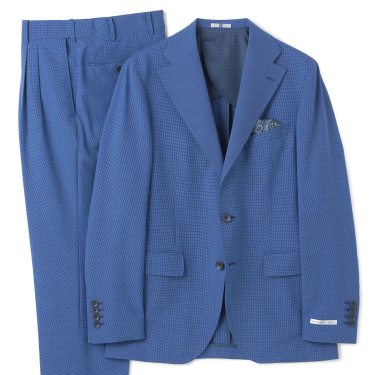シルバーライン 【CLASSICO TAPERED】【春夏】3釦段返りシングルスーツ 2タック/ネイビー×ハウンドトゥース/ウエストムーブ/DRAGO lanificio in billa fabric made in italy/※裾上げ必要 青中間