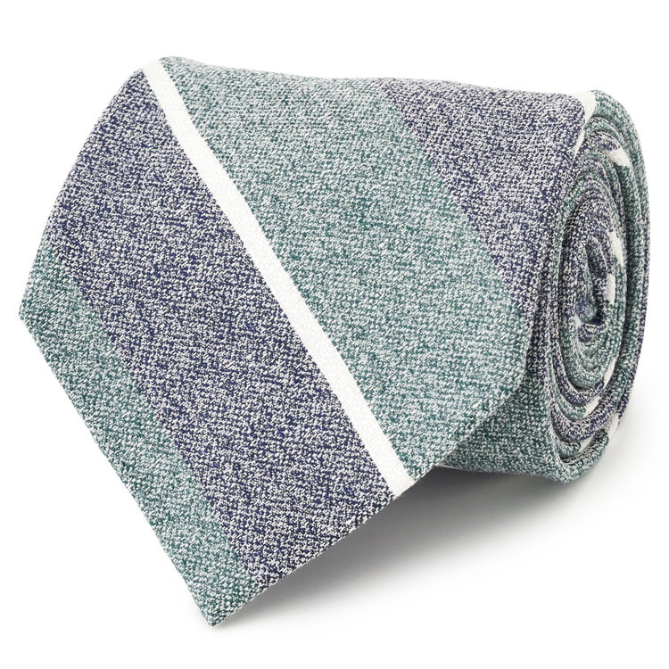 シルバーライン 【SILVER LINE】コットンシルクストライプネクタイ 8.5cm幅/グリーン×ネイビー/Finest fabrics by COMO ITALY その他