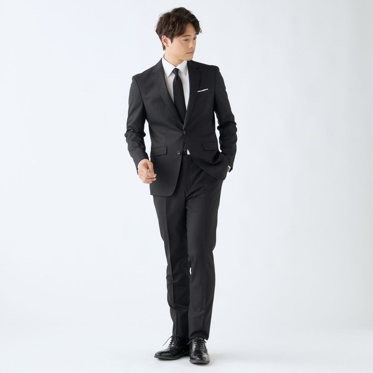 ブラックライン 【SLIM TAPERED_2】【春夏】2釦シングルスーツ 0タック/ブラック×ソリッド/ウエストムーブ/REDA ACTIVE/NEW ZEALAND WOOL MERINO/SHOWER CLEAN/※裾上げ必要 黒
