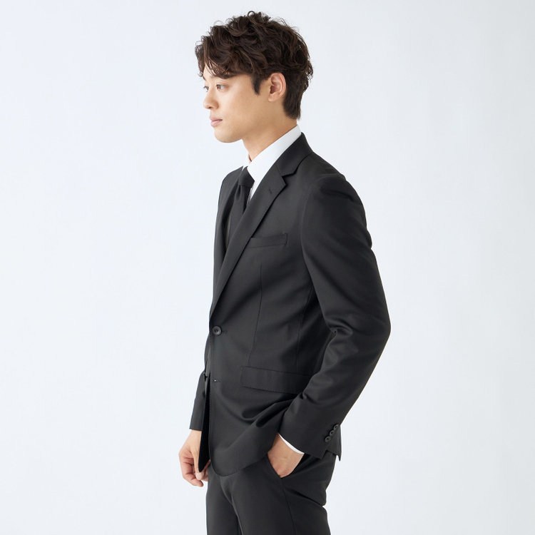 ブラックライン 【SLIM TAPERED_2】【春夏】2釦シングルスーツ 0タック/ブラック×ソリッド/ウエストムーブ/REDA ACTIVE/NEW ZEALAND WOOL MERINO/SHOWER CLEAN/※裾上げ必要 黒