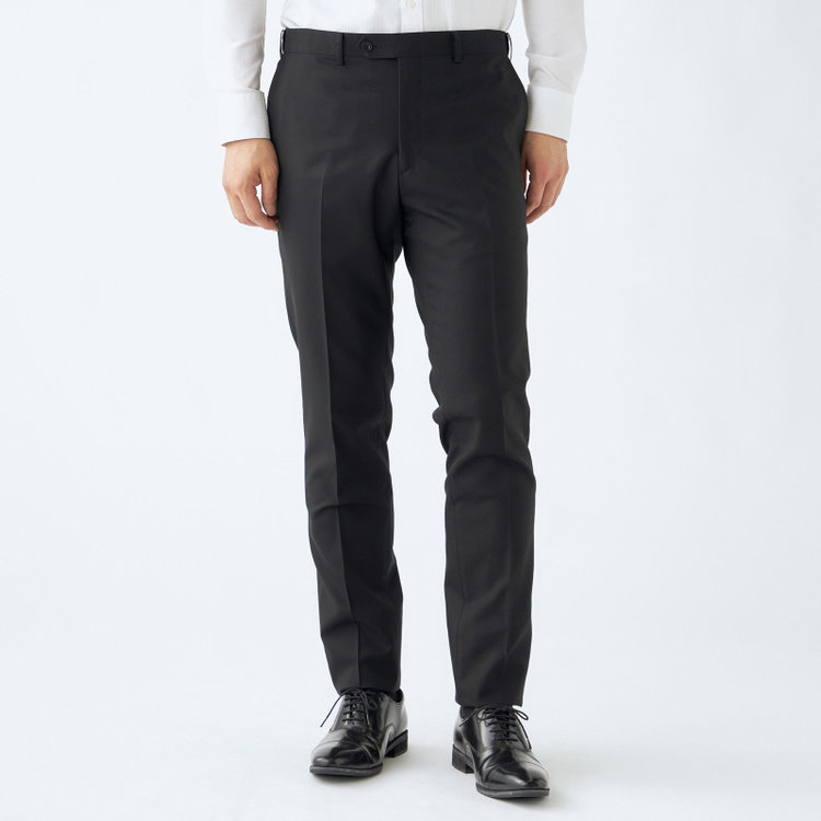 ブラックライン 【SLIM TAPERED_2】【春夏】2釦シングルスーツ 0タック/ブラック×ソリッド/ウエストムーブ/REDA ACTIVE/NEW ZEALAND WOOL MERINO/SHOWER CLEAN/※裾上げ必要 黒