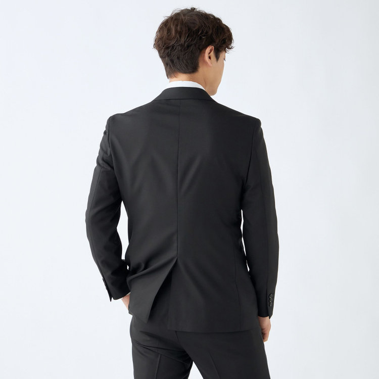 ブラックライン 【SLIM TAPERED_2】【春夏】2釦シングルスーツ 0タック/ブラック×ソリッド/ウエストムーブ/REDA ACTIVE/NEW ZEALAND WOOL MERINO/SHOWER CLEAN/※裾上げ必要 黒