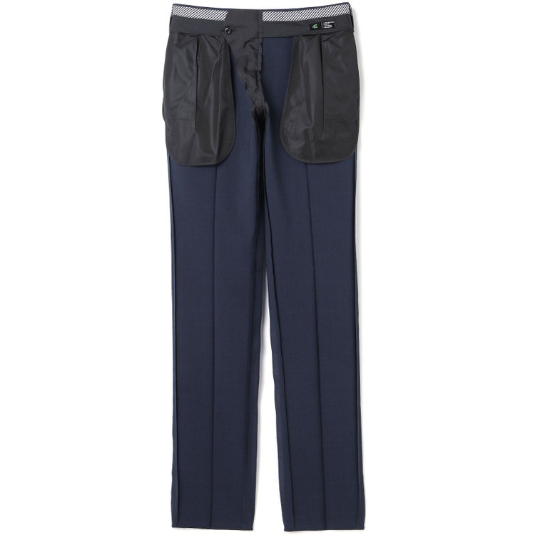 ブラックライン 【SLIM TAPERED】【春夏】0タックテーパードパンツ/ネイビー×チェック/ウエストムーブ/ウォッシャブル/4S SUSTAINABILITY&ECOLOGY FABRIC/※裾上げ必要 紺濃色