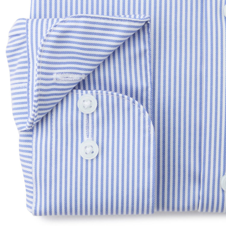 スーツセレクト 【発送在庫あり】【BLACK LINE】ボタンダウンワイシャツ/ホワイト＆ブルー×ストライプ/「4S COTTON」スーパーノンアイロン・ストレッチ 青中間