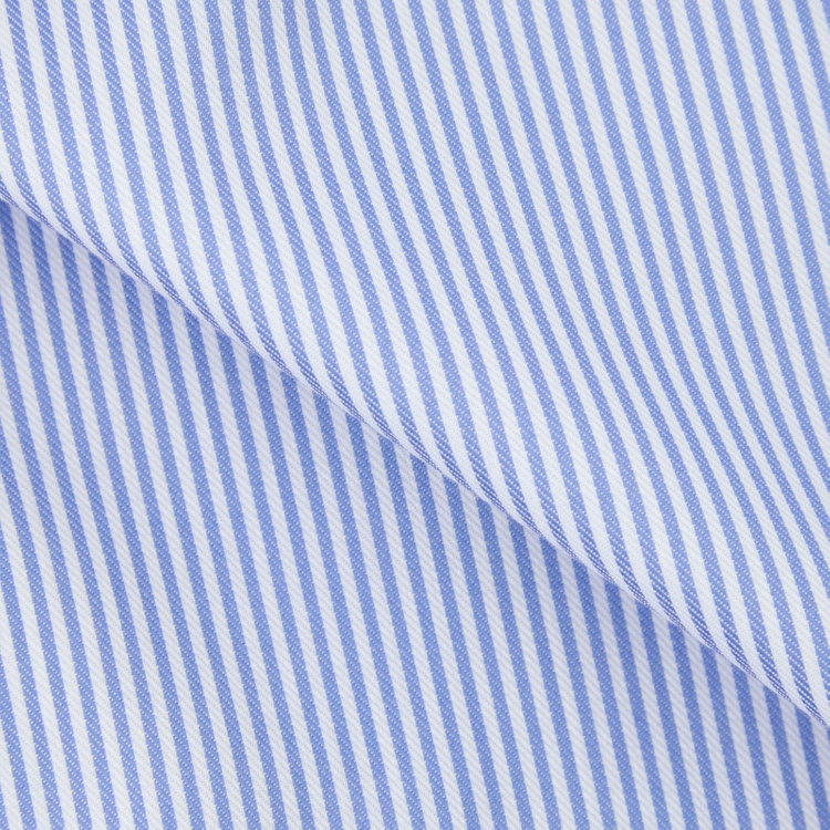 スーツセレクト 【発送在庫あり】【BLACK LINE】ボタンダウンワイシャツ/ホワイト＆ブルー×ストライプ/「4S COTTON」スーパーノンアイロン・ストレッチ 青中間