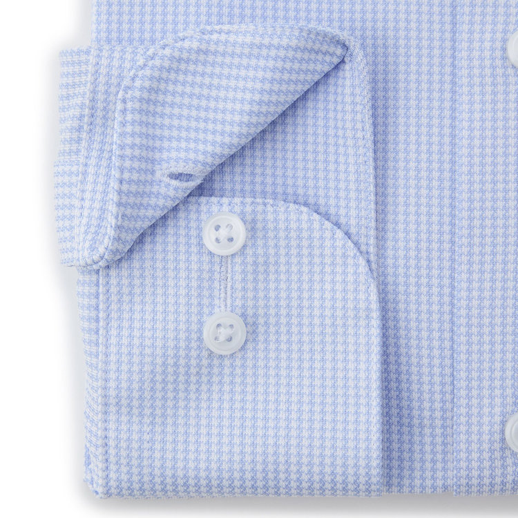 ブラックライン 【発送在庫あり】【WEB限定】【BLACK LINE】ワイドカラーワイシャツ/ブルー×ハウンドトゥース/「4S」スーパーノンアイロン・ストレッチ 青淡色