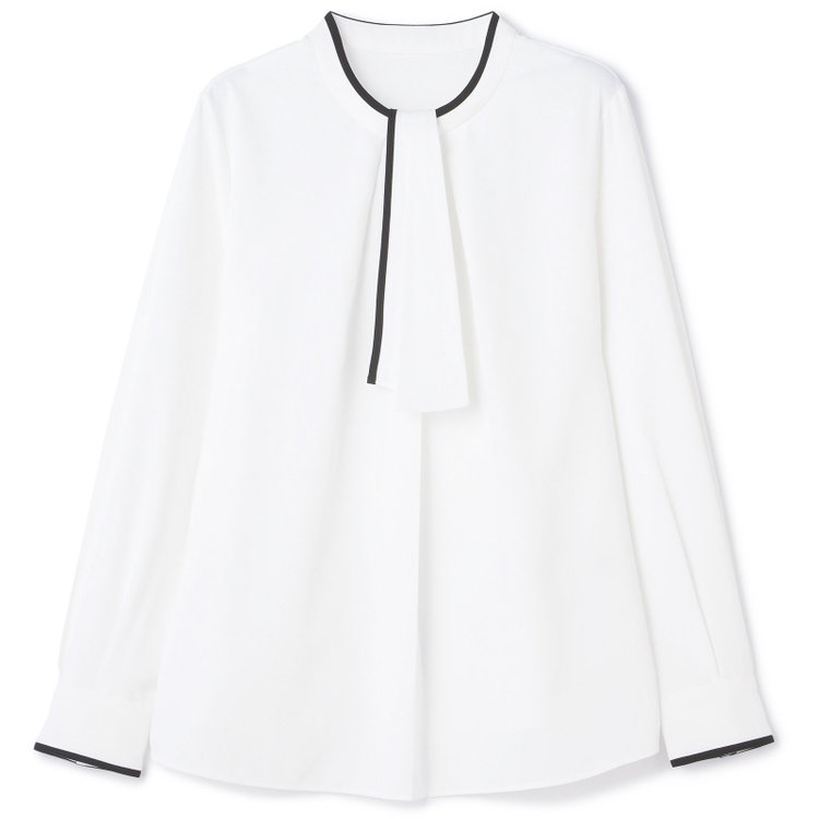 シルバーライン 【SL/長袖】ボウタイ取り外し2WAYプルオーバー/ホワイト+ブラック/「ウォッシャブル」「ストレッチ」「防シワ」「UV加工」「静電気防止」 白