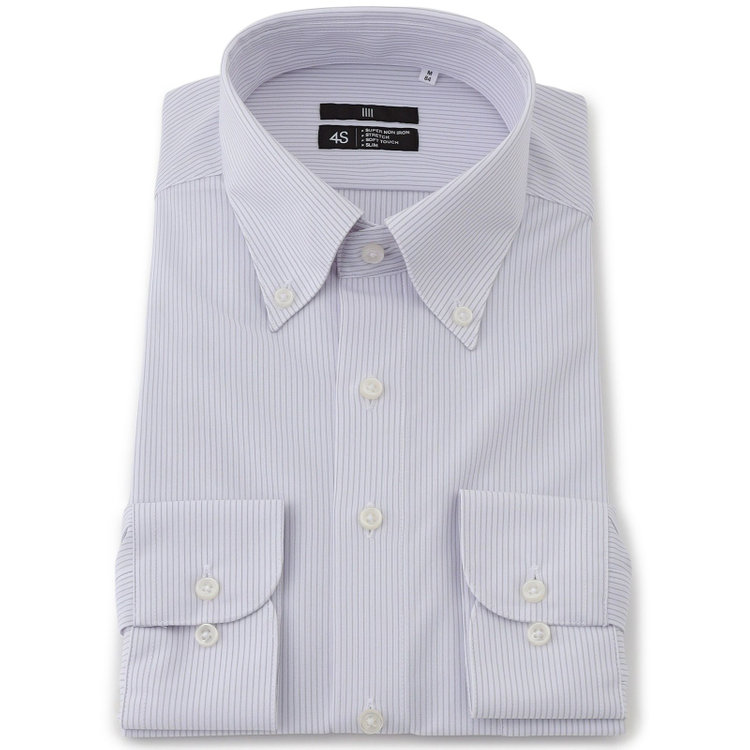 ブラックライン 【発送在庫あり】【BLACK LINE】ボタンダウンワイシャツ/ホワイト×グレーストライプ/「4S」スーパーノンアイロン・ストレッチ グレー中間